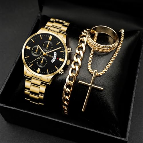 Proberos® 4pc Watch Bracelet Mens Black Steampunk Goth Black Cuban Curb Link Chain Stainless Steel Retro Gothic Style Cocktail Party Biker Pendant Necklace Proberos® 4pc Watch Bracelet Mens Black Steampunk Goth Black Cuban Curb Link Chain Stainless Steel Retro Gothic Style Cocktail Party Biker Pendant Necklace